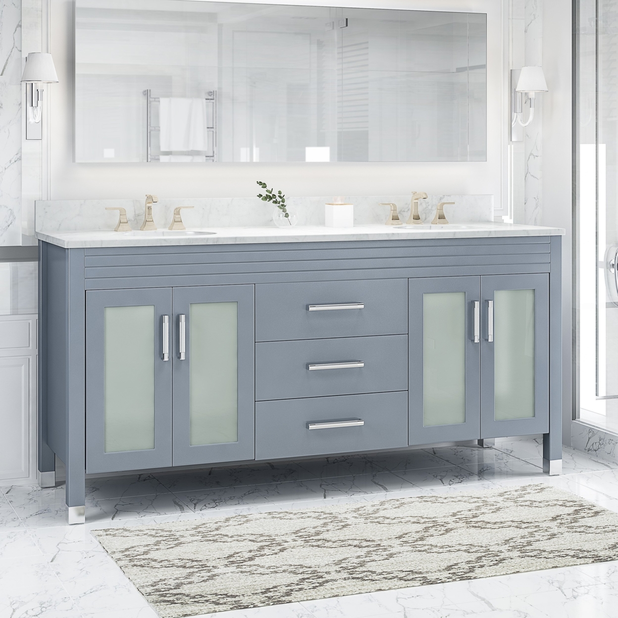 Holdame Contemporary 72 Wood Bathroom Vanity (Counter Top Not Included) - White