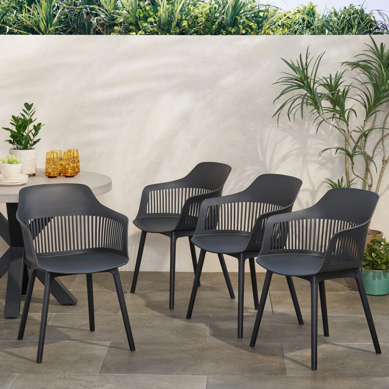 Irene Outdoor Modern Dining Chair (Set Of 4) - Black