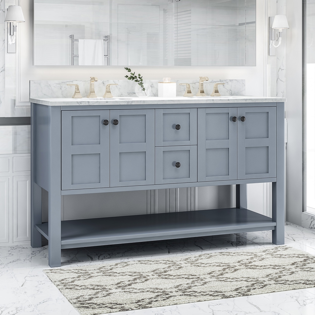 Jamison Contemporary 60 Wood Bathroom Vanity (Counter Top Not Included) - White