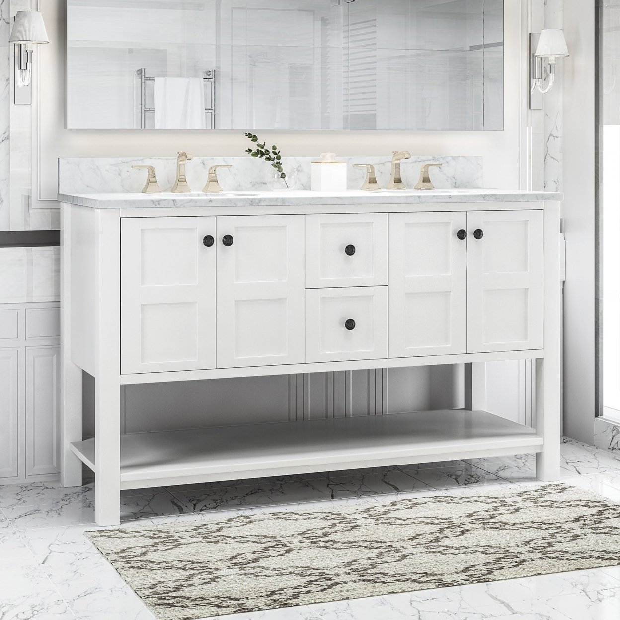 Jamison Contemporary 60 Wood Bathroom Vanity (Counter Top Not Included) - White