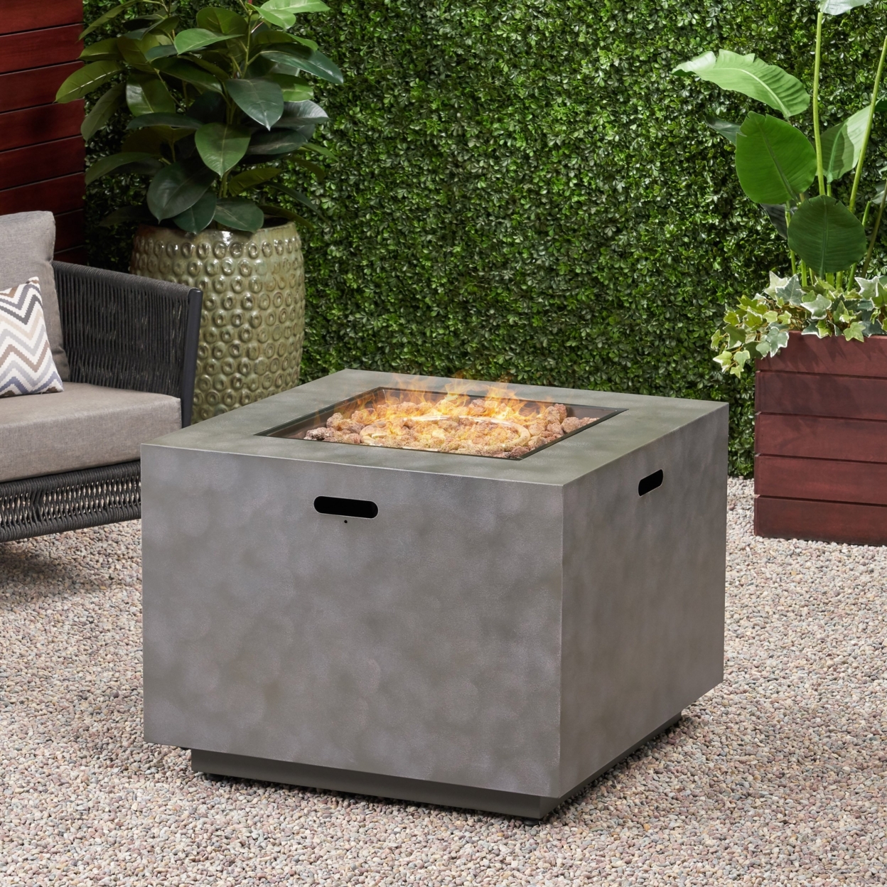 Jasmine Outdoor 33-Inch Square Fire Pit - Brushed Brown