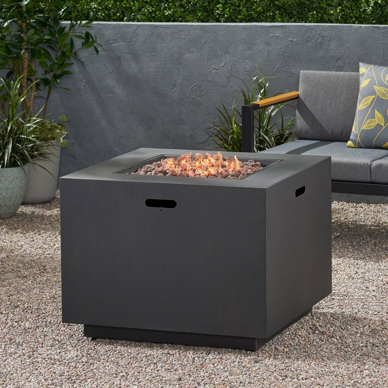 Jasmine Outdoor 33-Inch Square Fire Pit - Brushed Brown