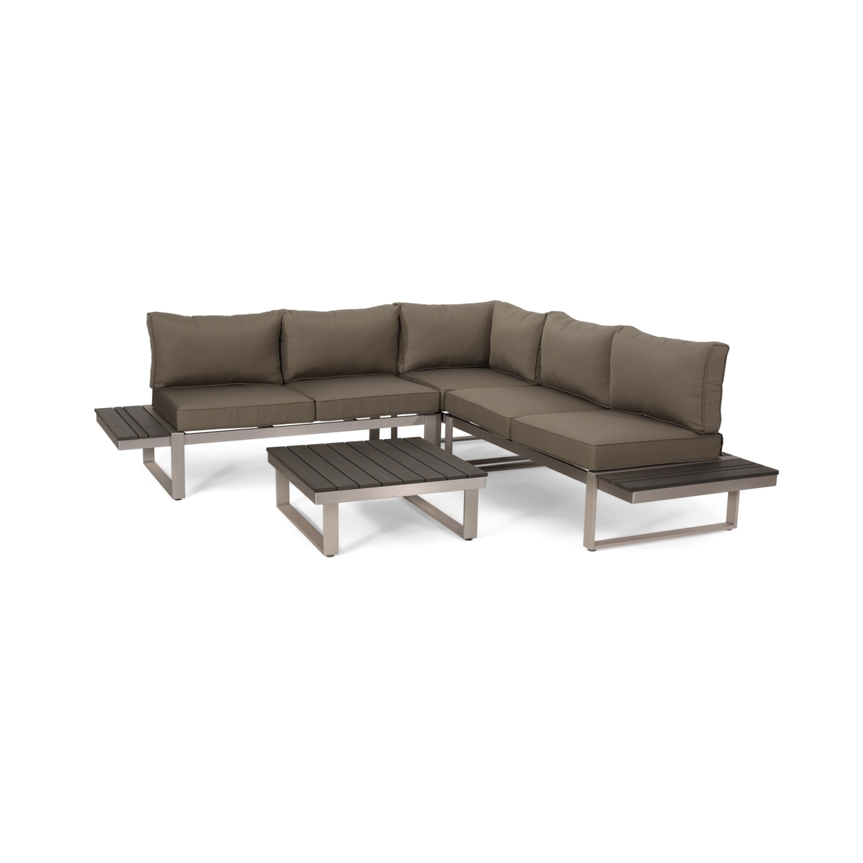 Johana Outdoor Aluminum V-Shaped 5 Seater Sofa Set With Cushions - Gray/khaki