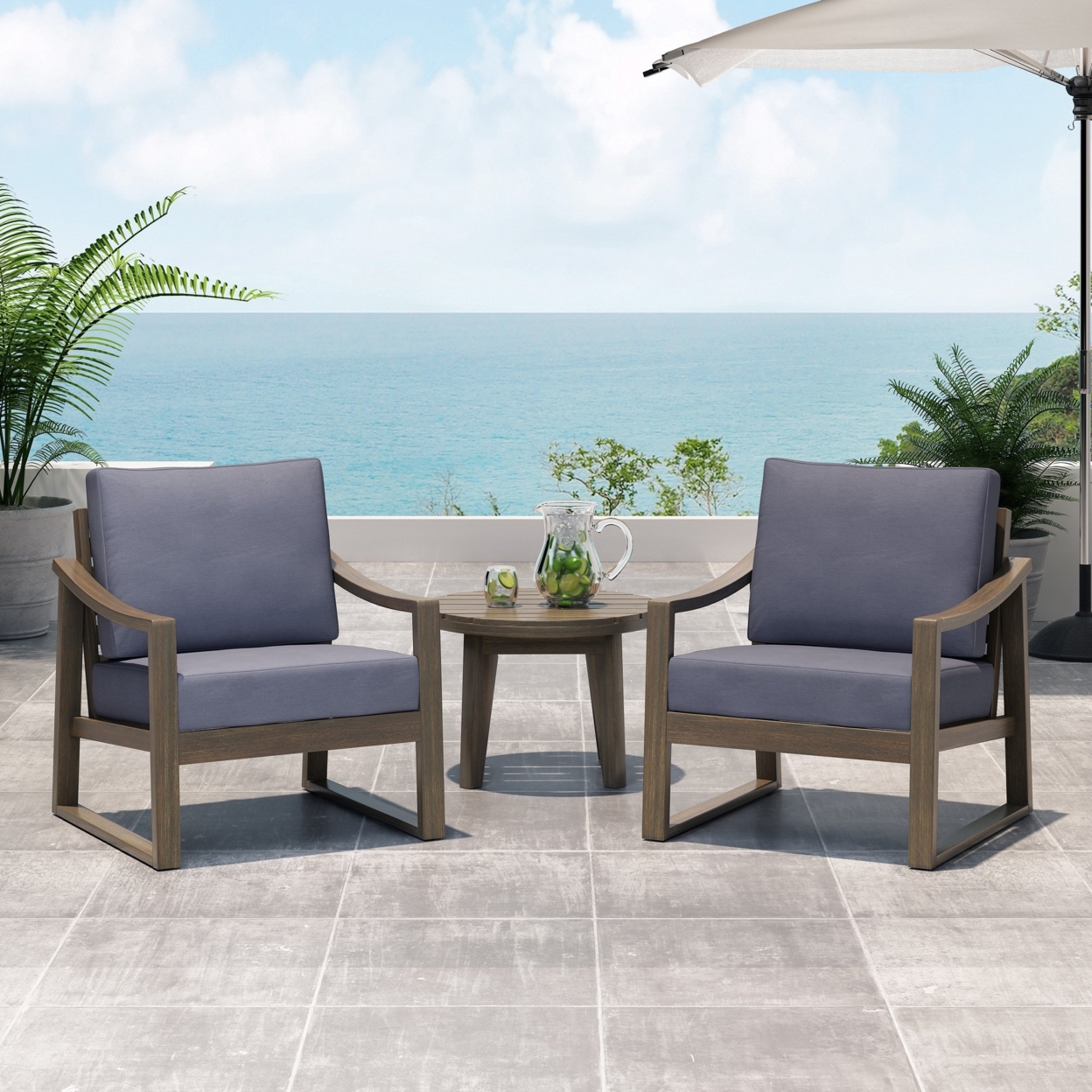 Johnlucas Outdoor Acacia Wood Club Chairs With Water Resistant Cushions (Set Of 2) - Gray/dark Gray