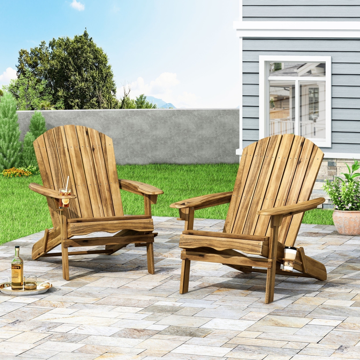 Kandyce Outdoor Acacia Wood Folding Adirondack Chairs (Set Of 2) - White