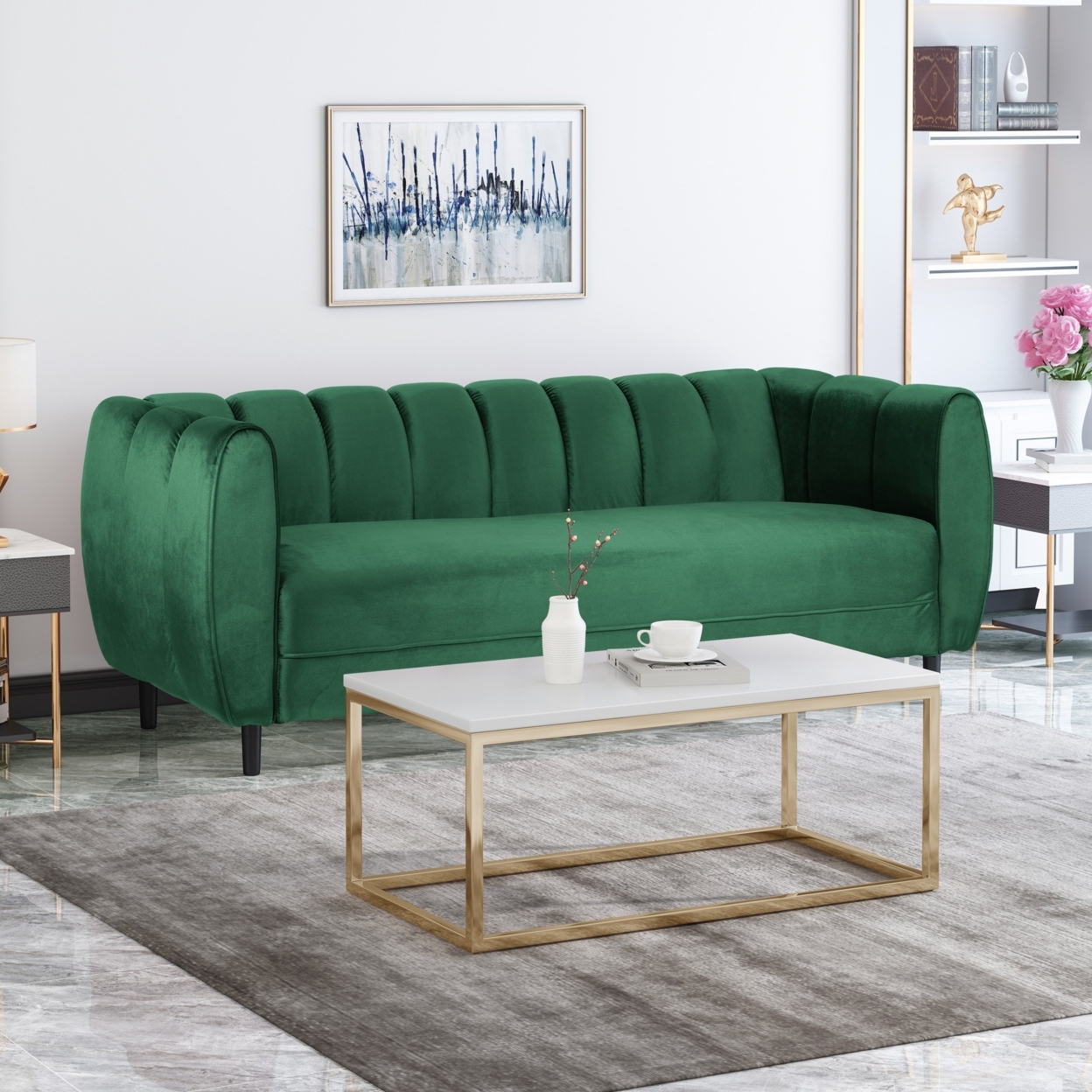 Karimah Modern Velvet 3 Seater Sofa - Emerald