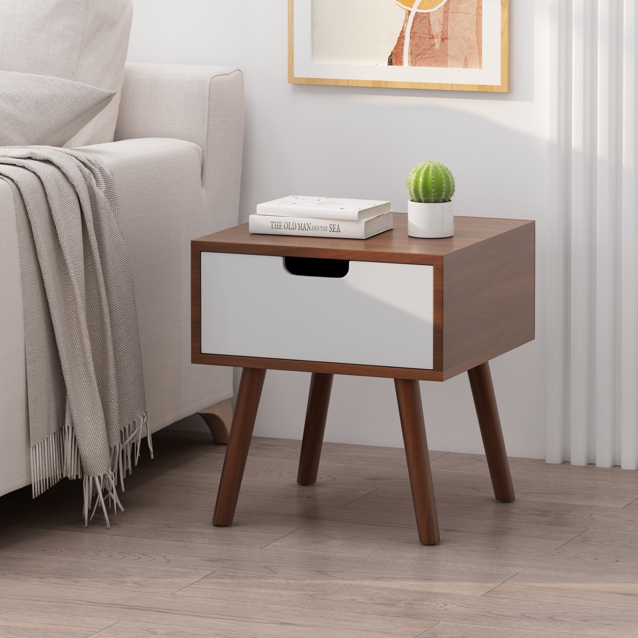 Karin Mid-Century Modern End Table With Drawer - Walnut
