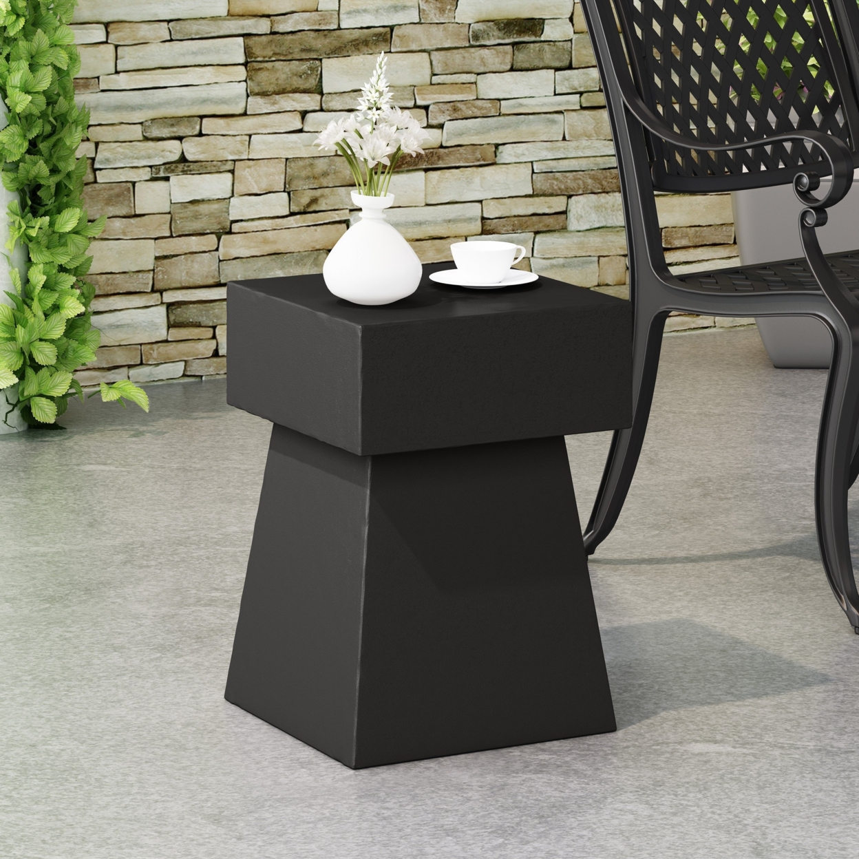 Karrah Outdoor Modern Side Table - Matte Black