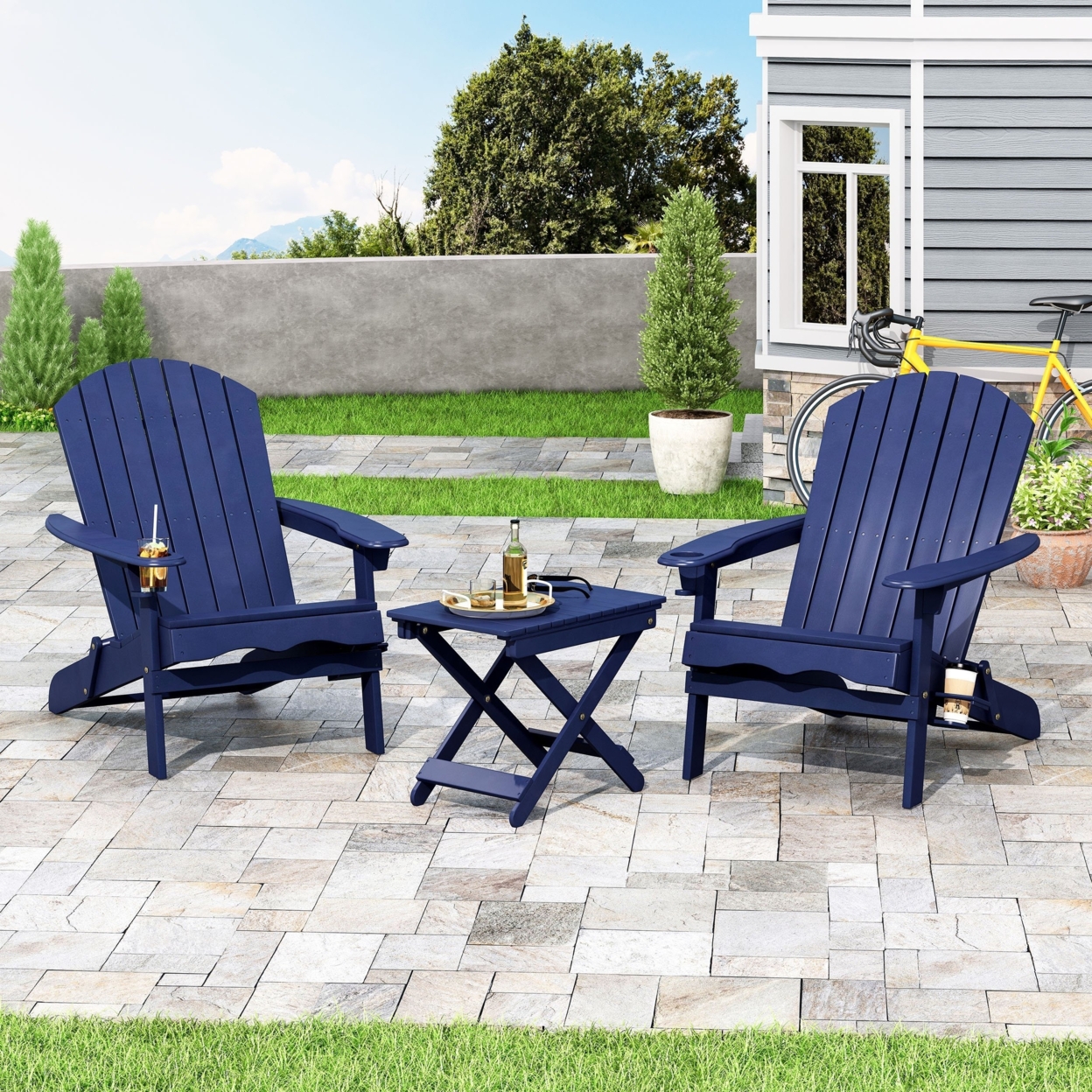 Kandyce Outdoor Acacia Wood 2 Seater Folding Chat Set - Navy Blue