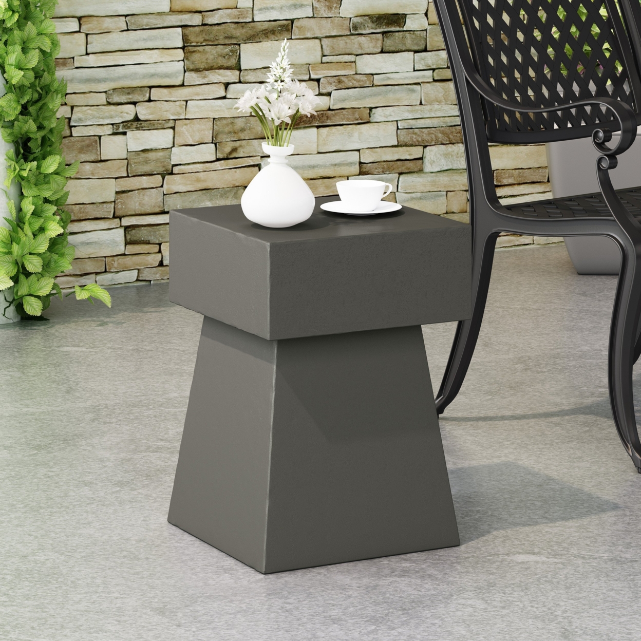 Karrah Outdoor Modern Side Table - Light Gray