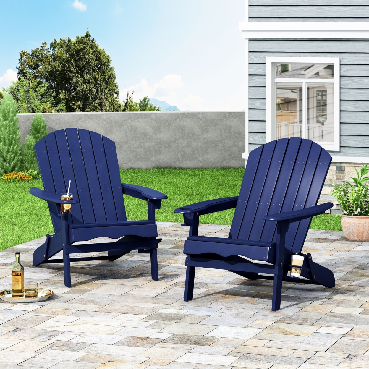 Kandyce Outdoor Acacia Wood Folding Adirondack Chairs (Set Of 2) - Navy Blue