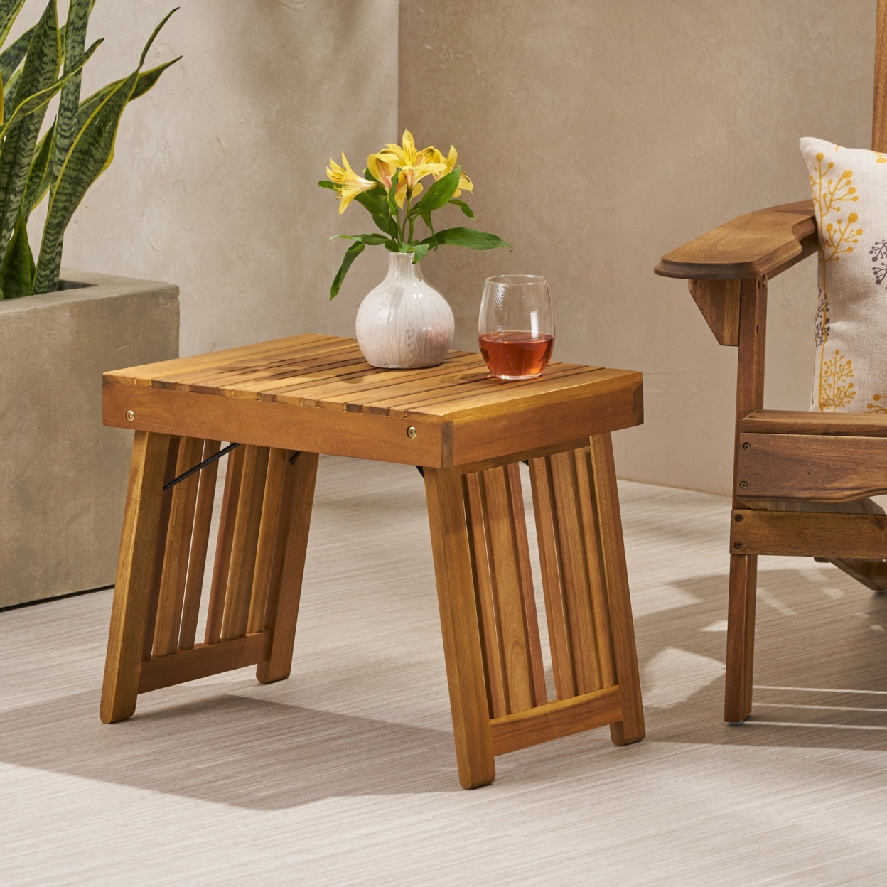 Karyme Outdoor Acacia Wood Folding Side Table - Gray