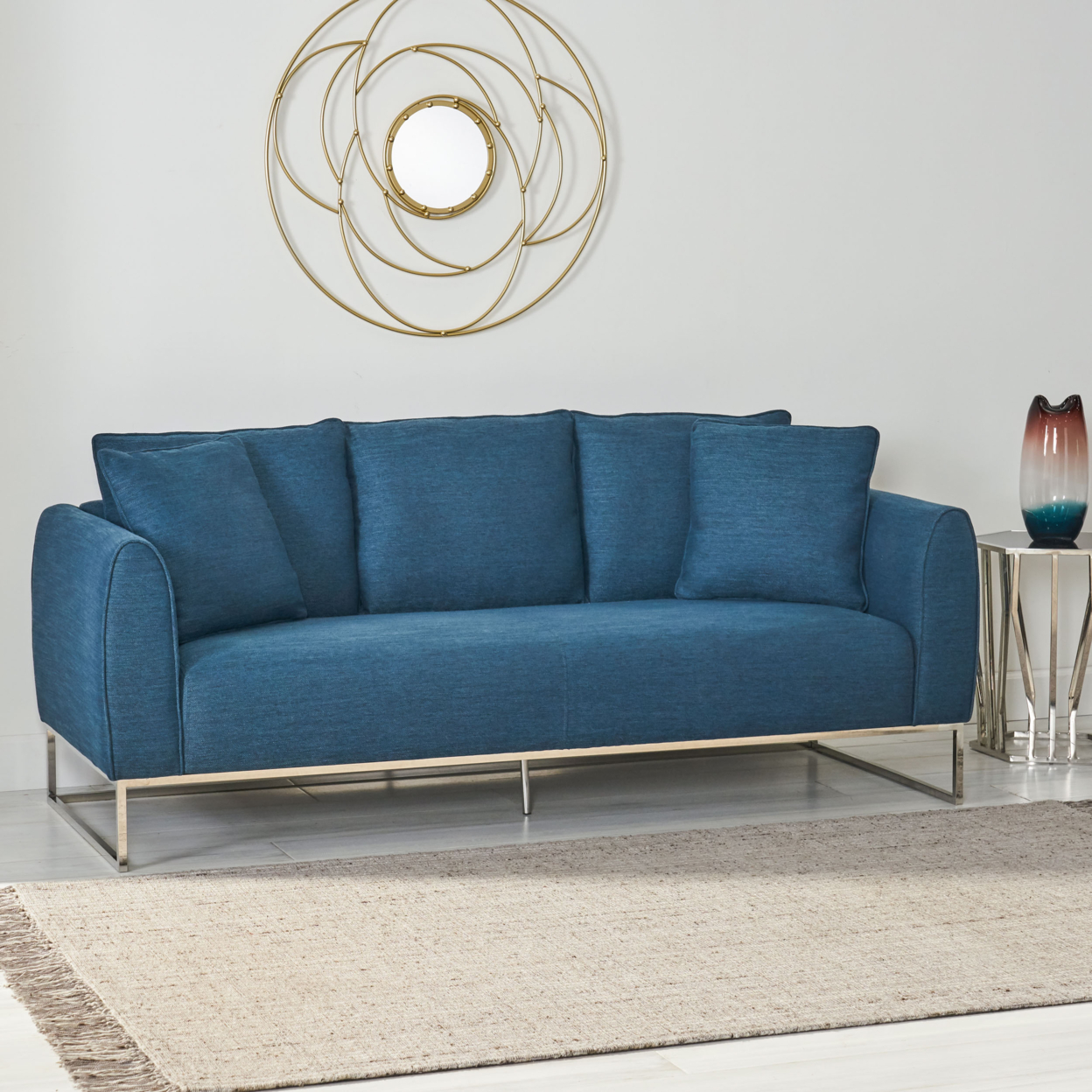 Kastle Modern Fabric 3 Seater Sofa - Navy Blue