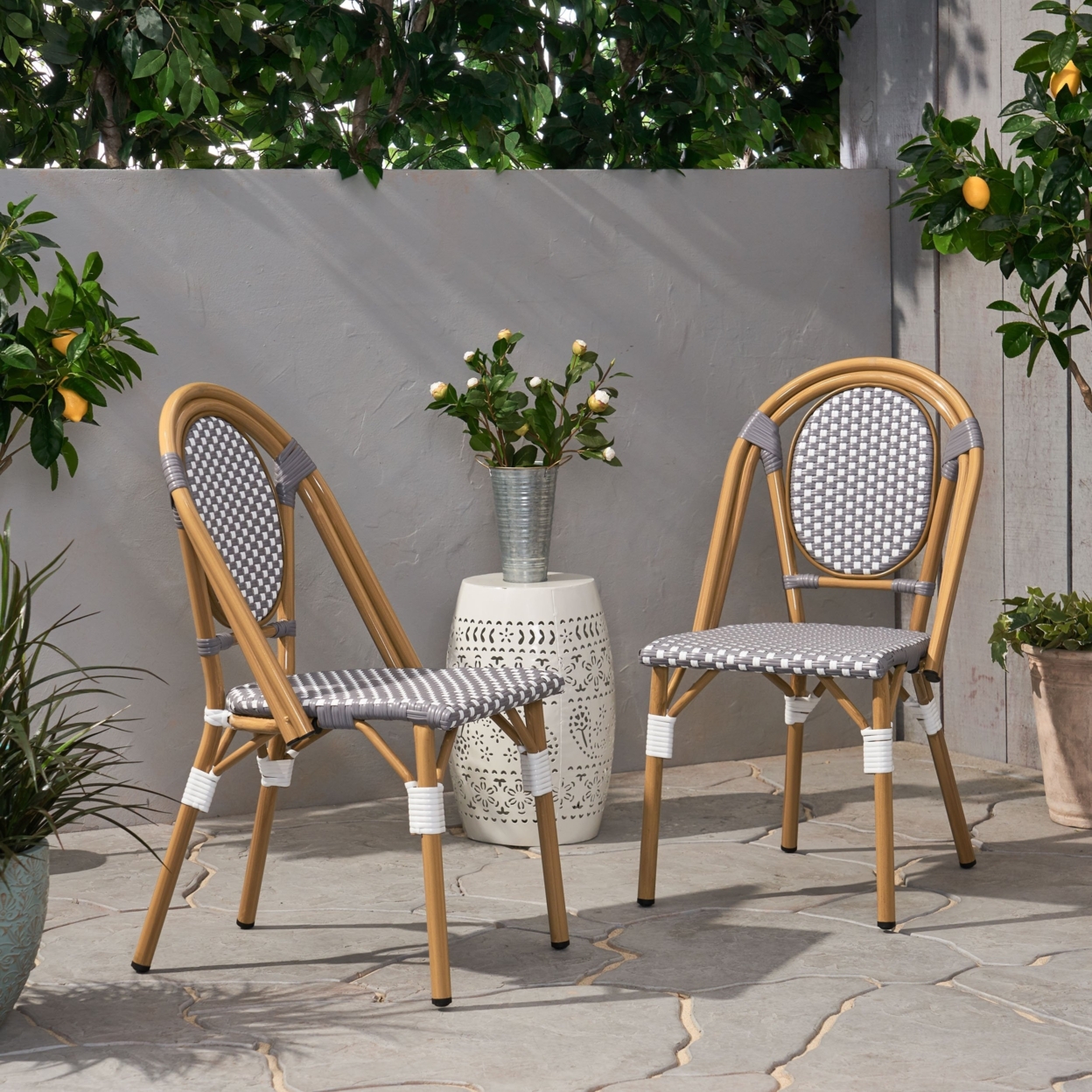 Kazaria Outdoor French Bistro Chairs (Set Of 2) - Gray