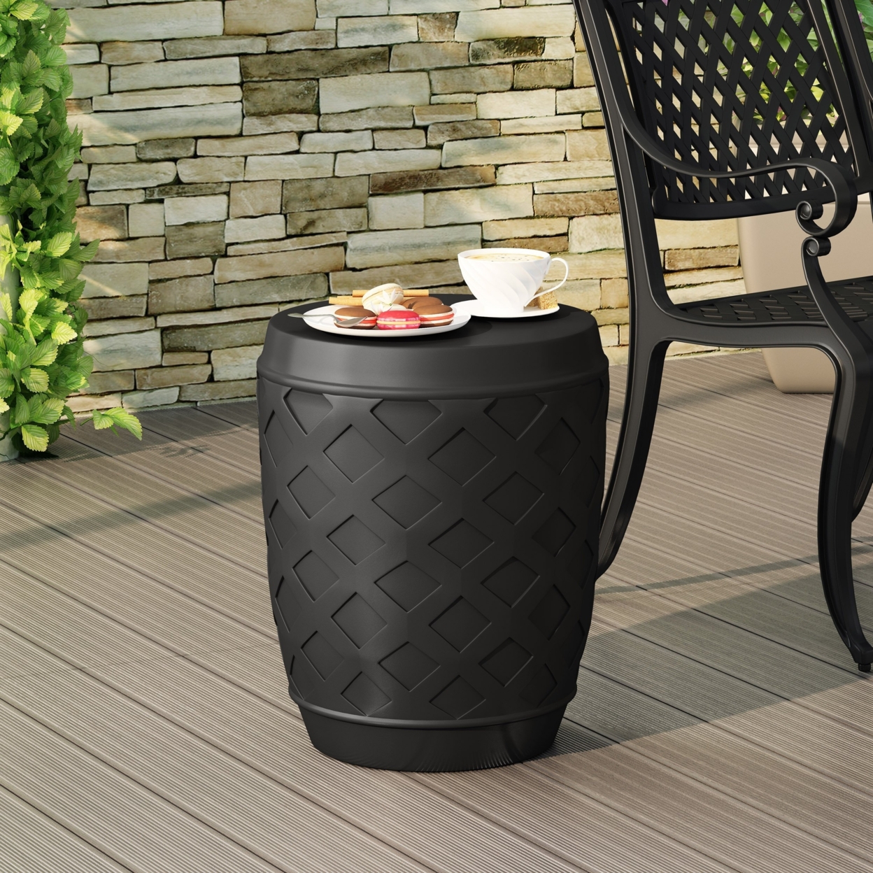 Keeley Outdoor Contemporary Side Table - Matte Black