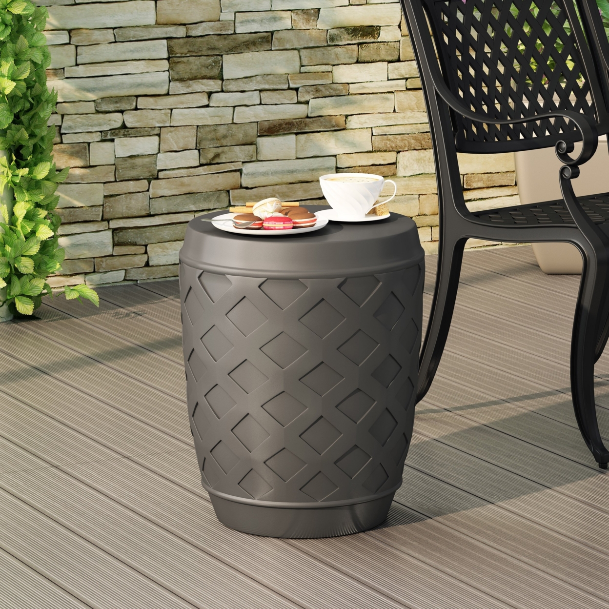 Keeley Outdoor Contemporary Side Table - Light Gray