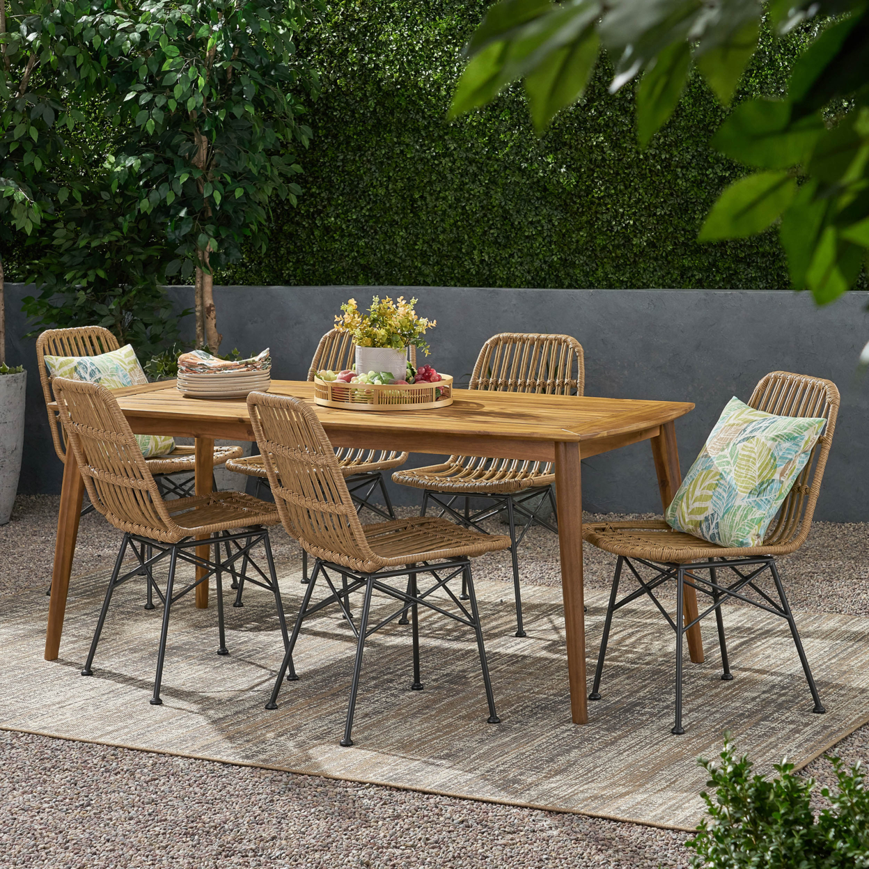 Kendal Outdoor 6 Seater Wicker Dining Set - Gray