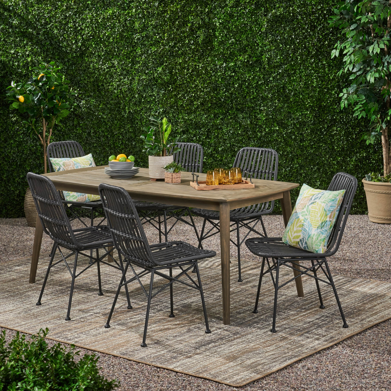 Kendal Outdoor 6 Seater Wicker Dining Set - Gray