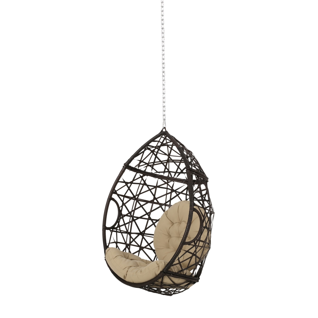 Layden Indoor/Outdoor Wicker Hanging Egg / Teardrop Chair (NO STAND) - White/white And Blue