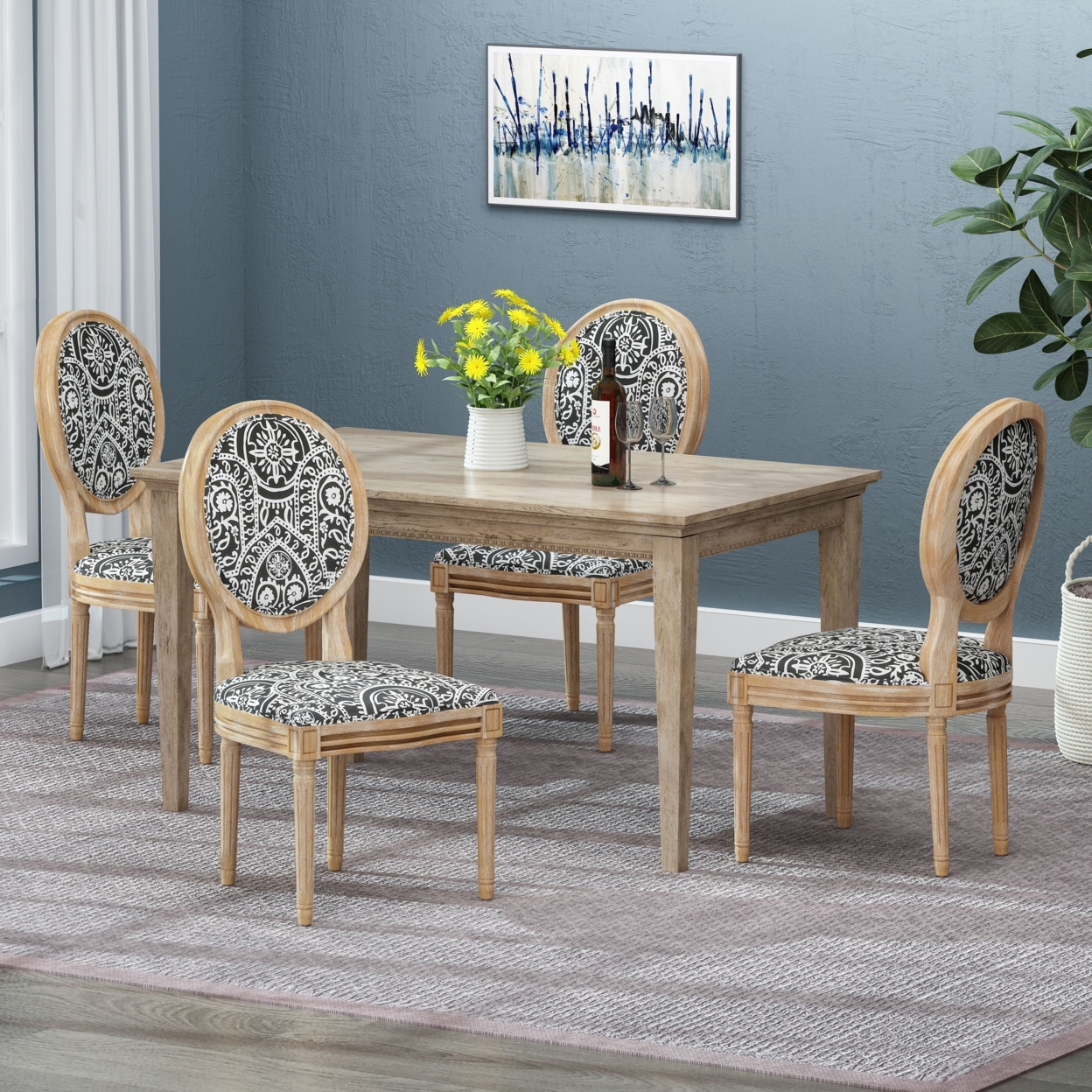 Lariya French Country Dining Chairs (Set Of 4) - Black And White Pattern/natural