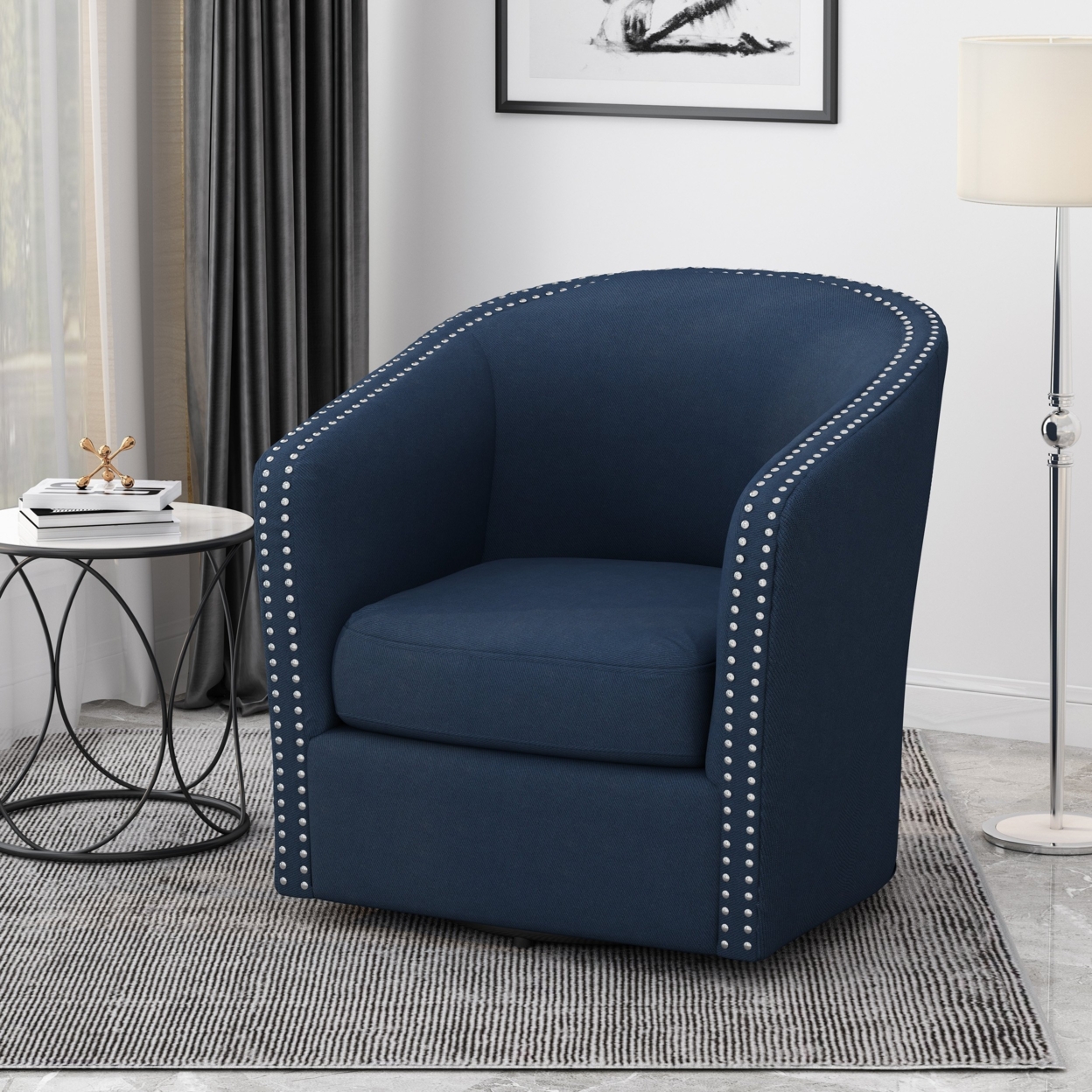 Leily Contemporary Fabric Swivel Chair - Blue