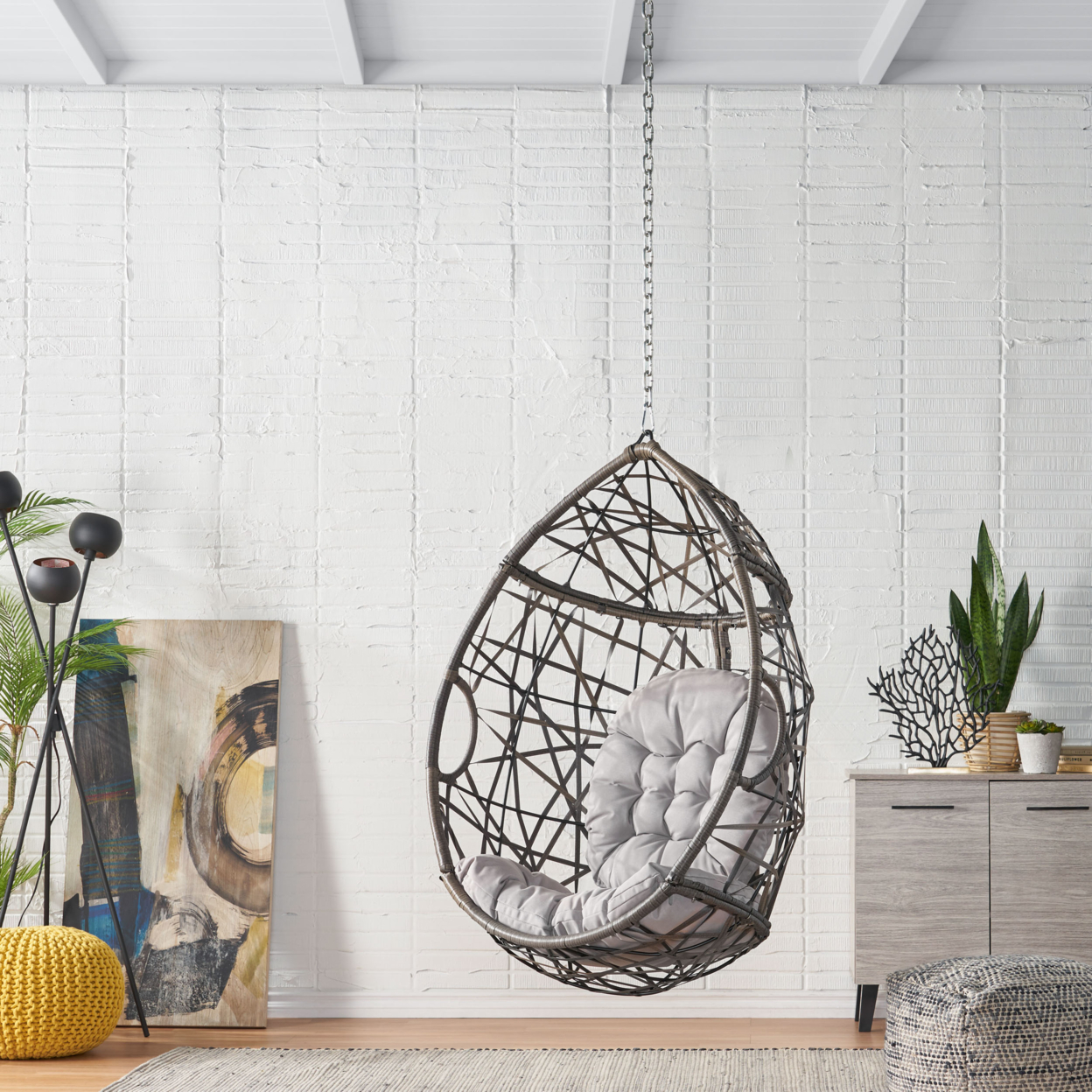 Layden Indoor/Outdoor Wicker Hanging Egg / Teardrop Chair (NO STAND) - Gray