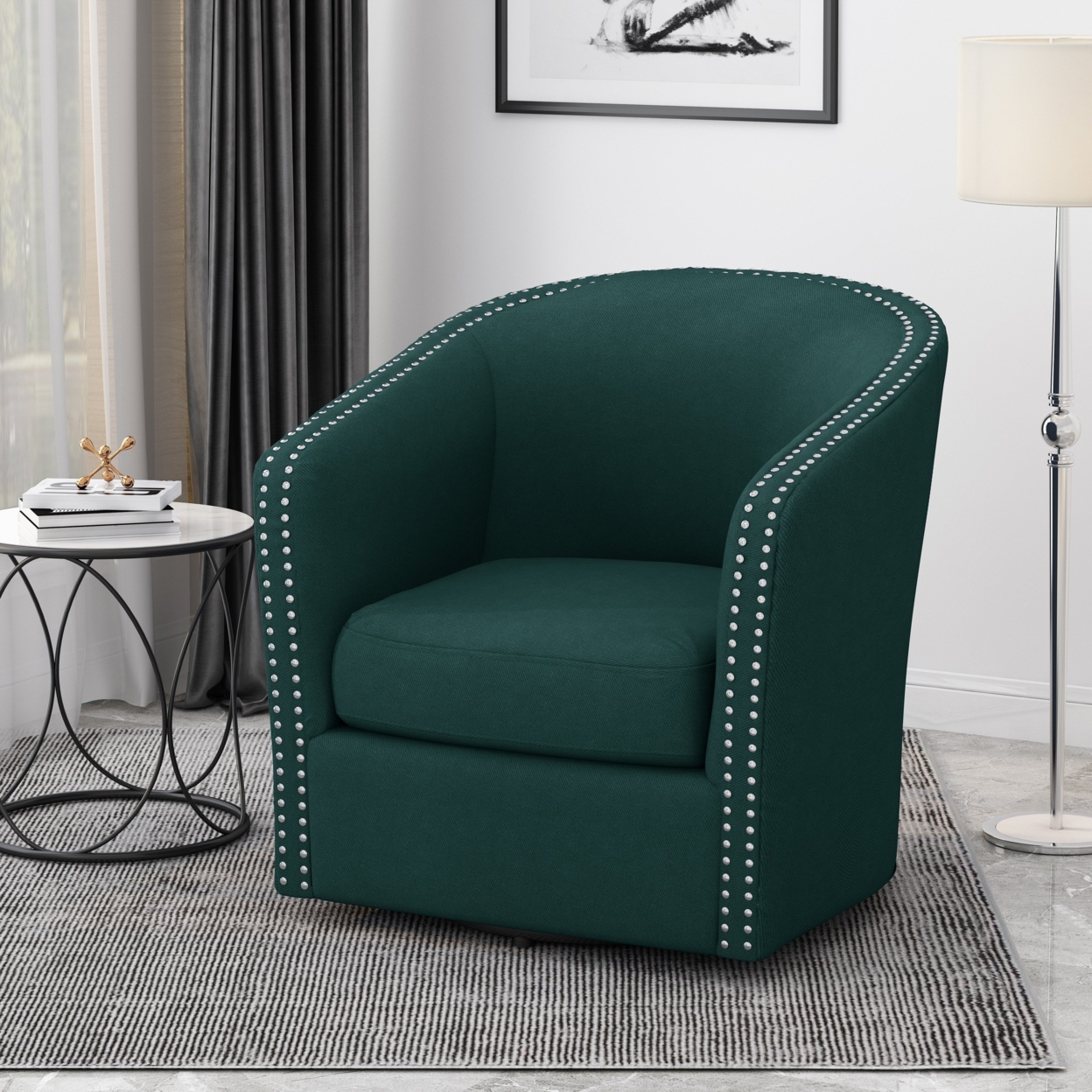 Leily Contemporary Fabric Swivel Chair - Green