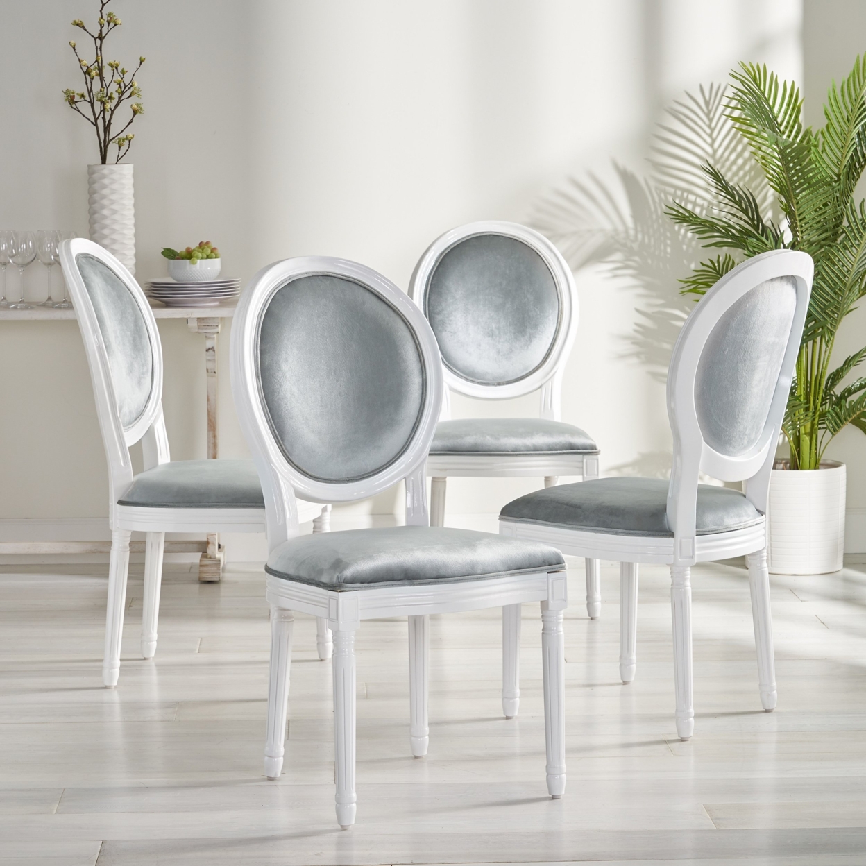 Lariya French Country Dining Chairs (Set Of 4) - Light Gray/gloss White