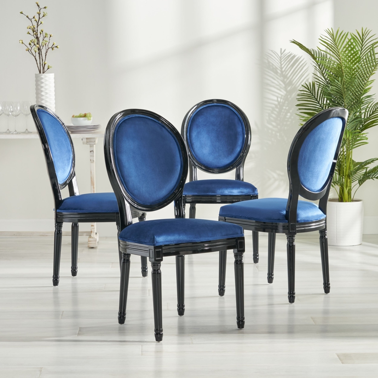 Lariya French Country Dining Chairs (Set Of 4) - Navy Blue/gloss Black