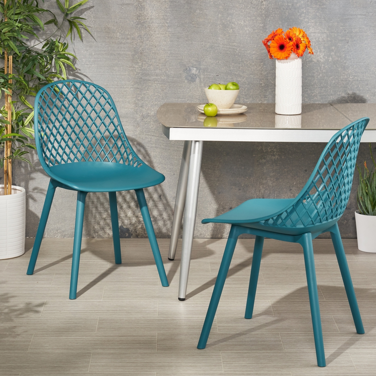 Lucy Outdoor Modern Dining Chair (Set Of 2) - Green