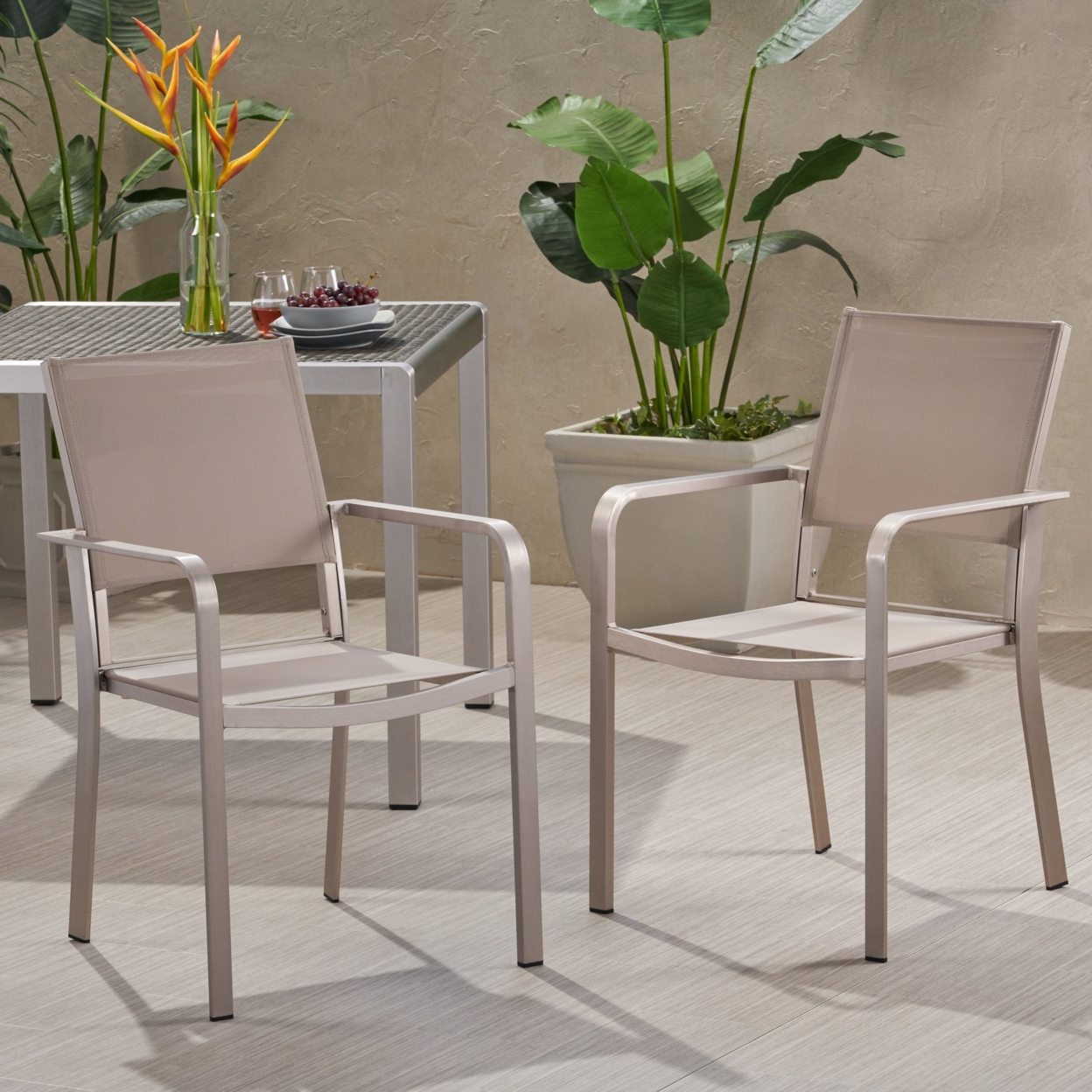 Martin Outdoor Modern Aluminum Dining Chair With Mesh Seat (Set Of 2) - Gun Metal Gray / Dark Gray