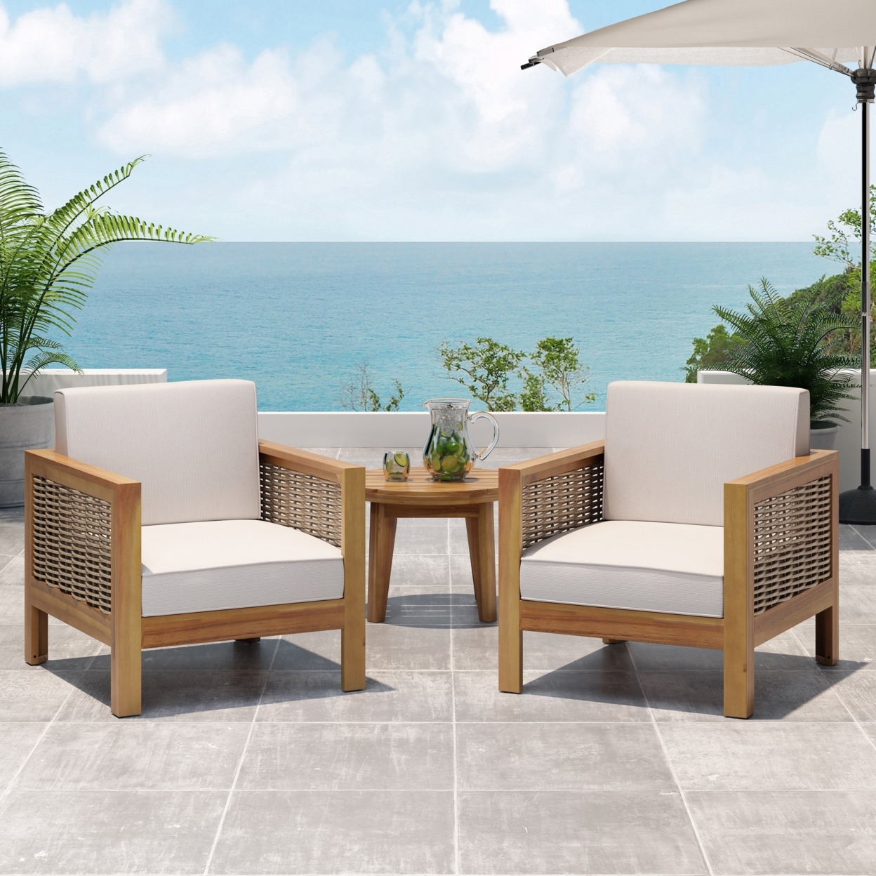 Mayes Outdoor Acacia Wood Club Chair With Wicker Accents (Set Of 2) - Gray/mixed Gray/dark Gray