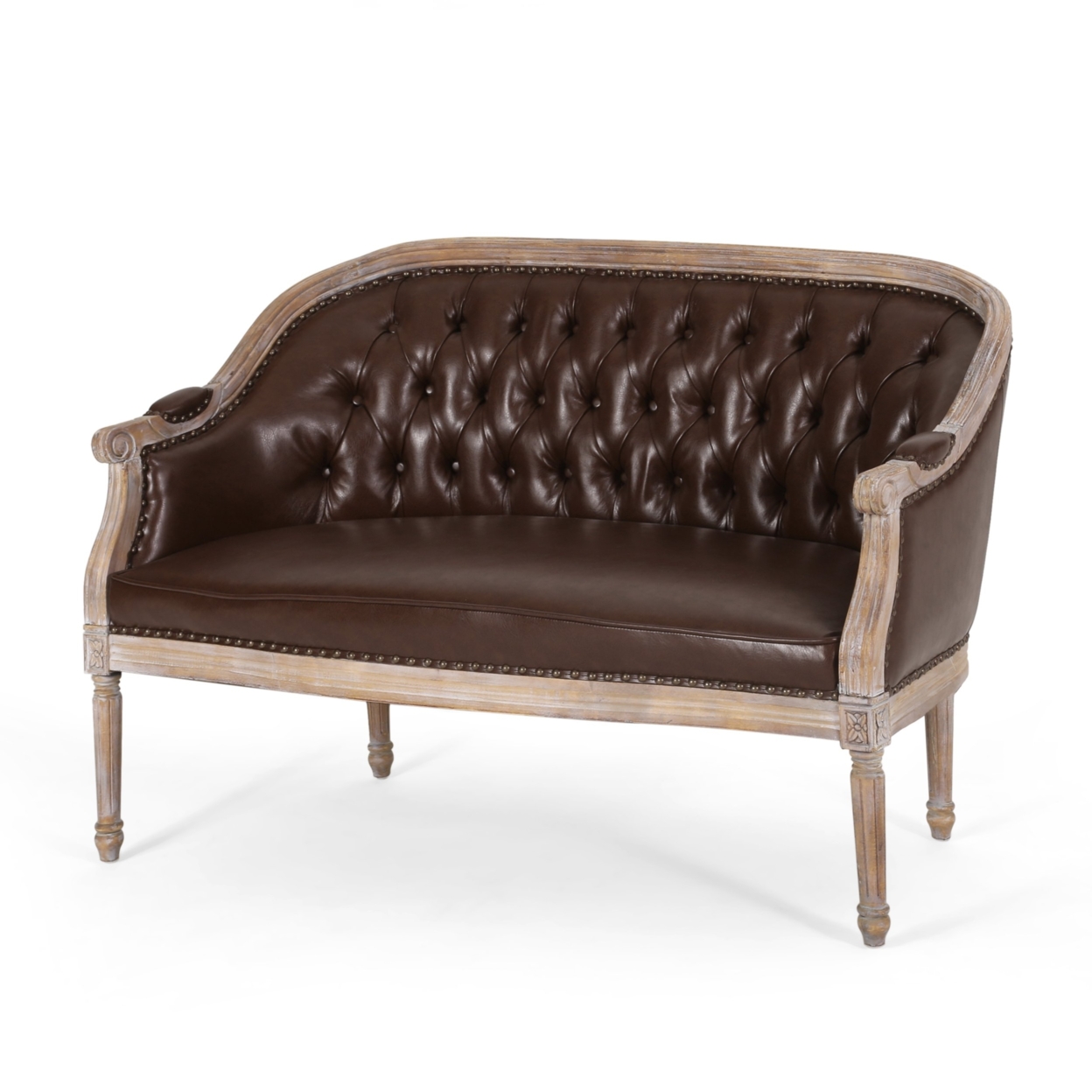 Megan Traditional Tufted Upholstered Loveseat - Antique/dark Brown, Faux Leather