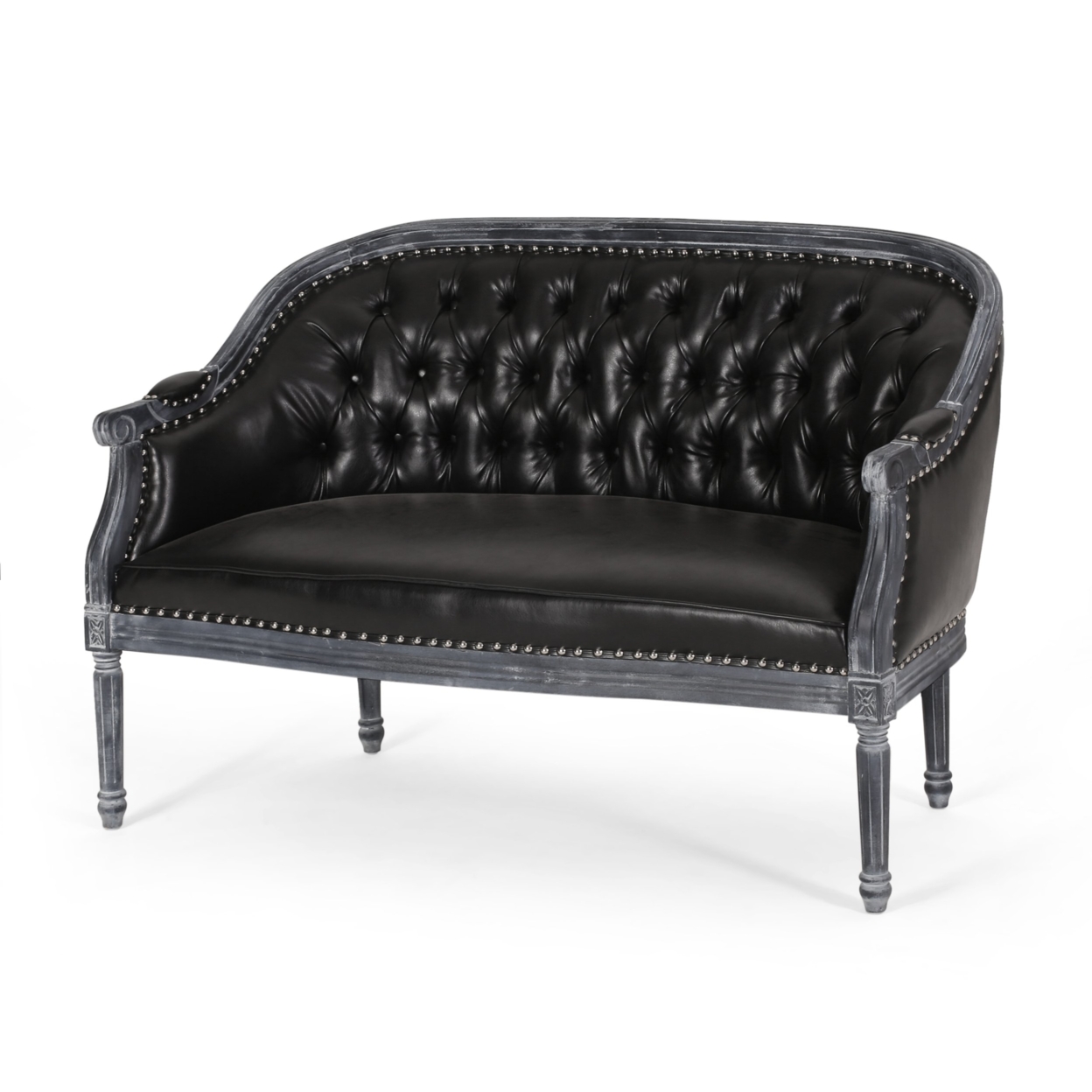 Megan Traditional Tufted Upholstered Loveseat - Grey/midnight, Faux Leather