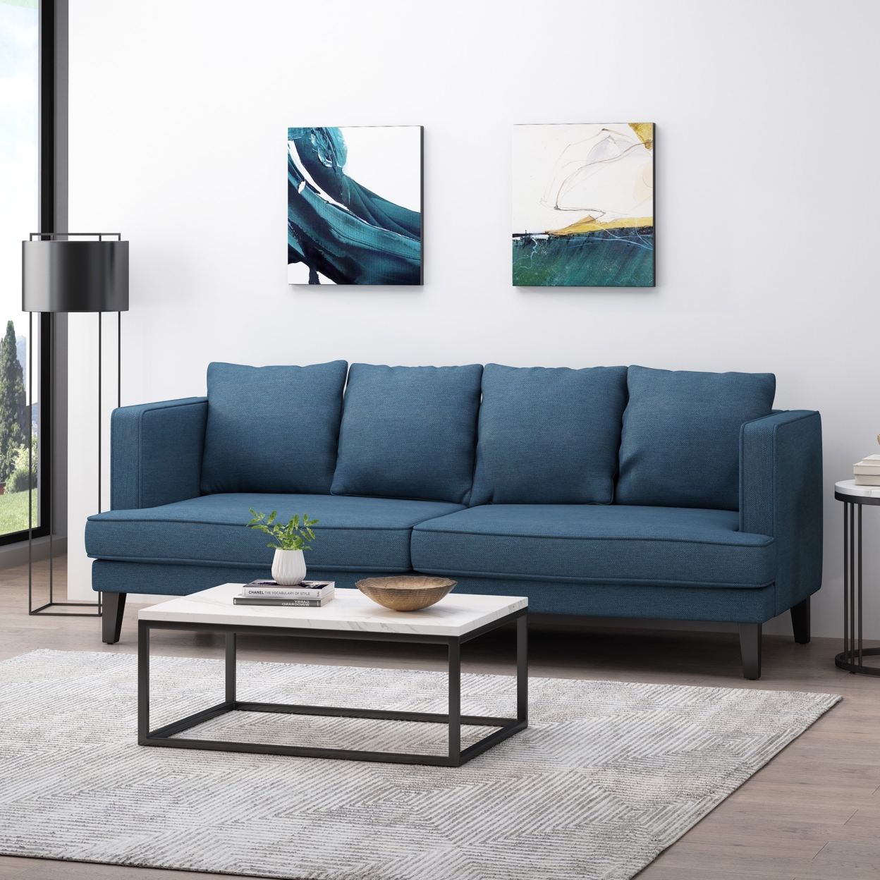 Nimsi Contemporary 3 Seater Fabric Sofa - Navy Blue