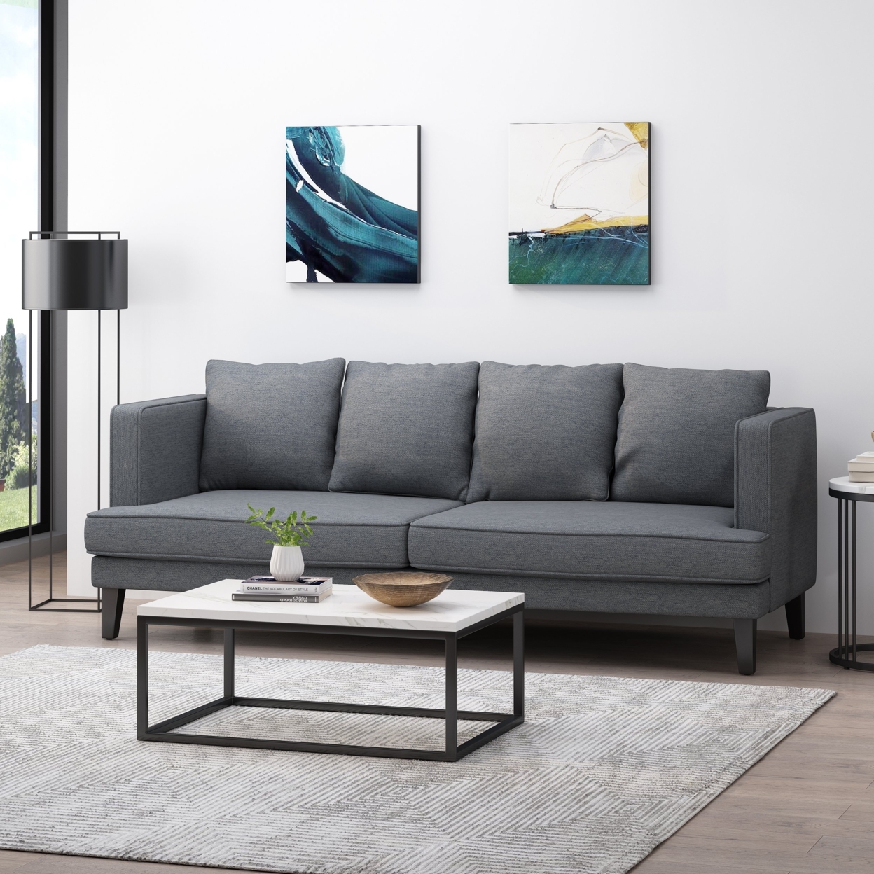 Nimsi Contemporary 3 Seater Fabric Sofa - Charcoal