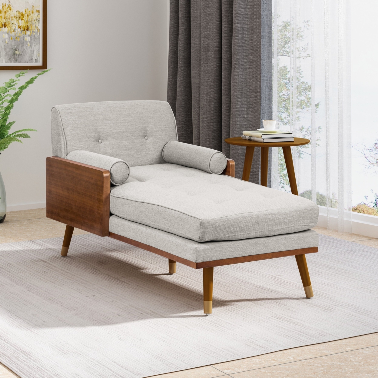 Pareesa Mid-Century Modern Fabric Chaise Lounge - Beige