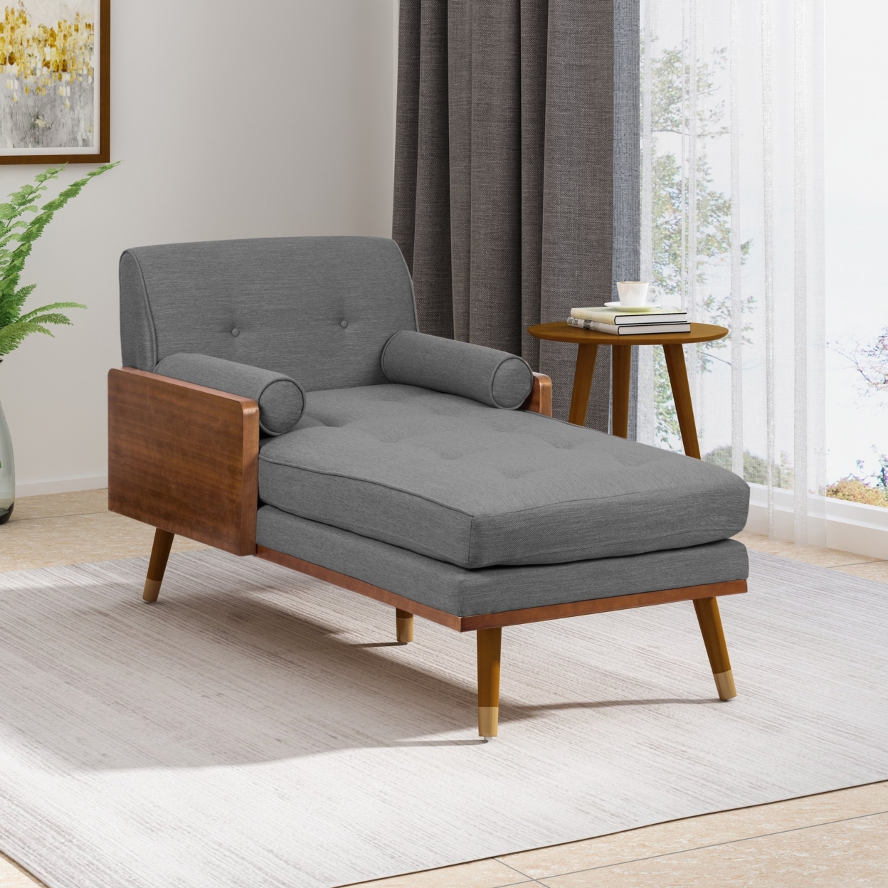 Pareesa Mid-Century Modern Fabric Chaise Lounge - Gray