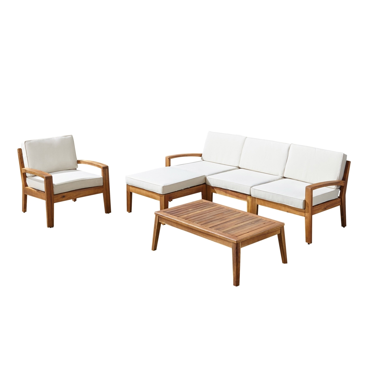 Parma 4-Seater Sectional Sofa Set For Patio With Club Chair - Teak / Beige