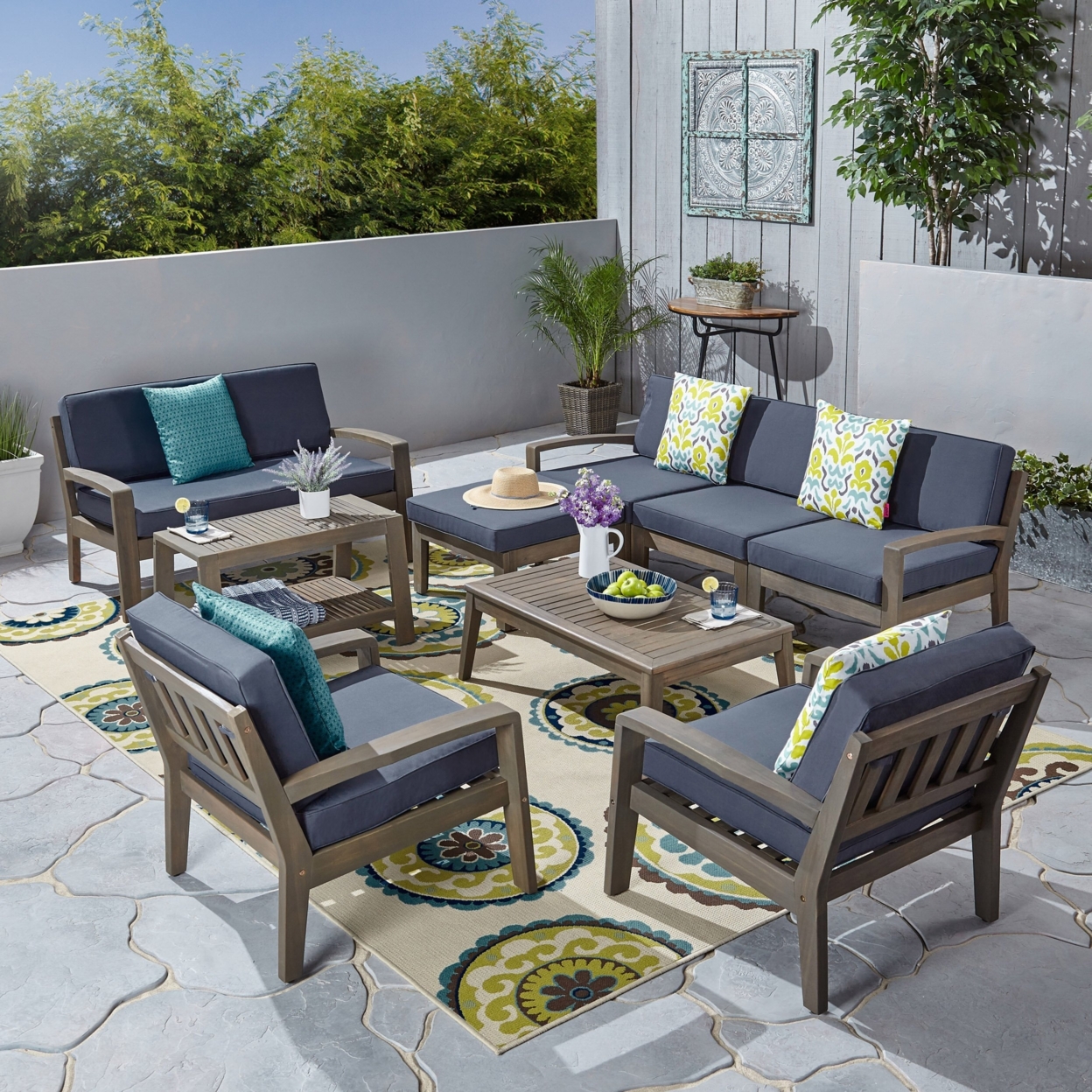 Parma 7-Seater Sectional Sofa Set For Patio With Loveseat - Gray / Dark Gray