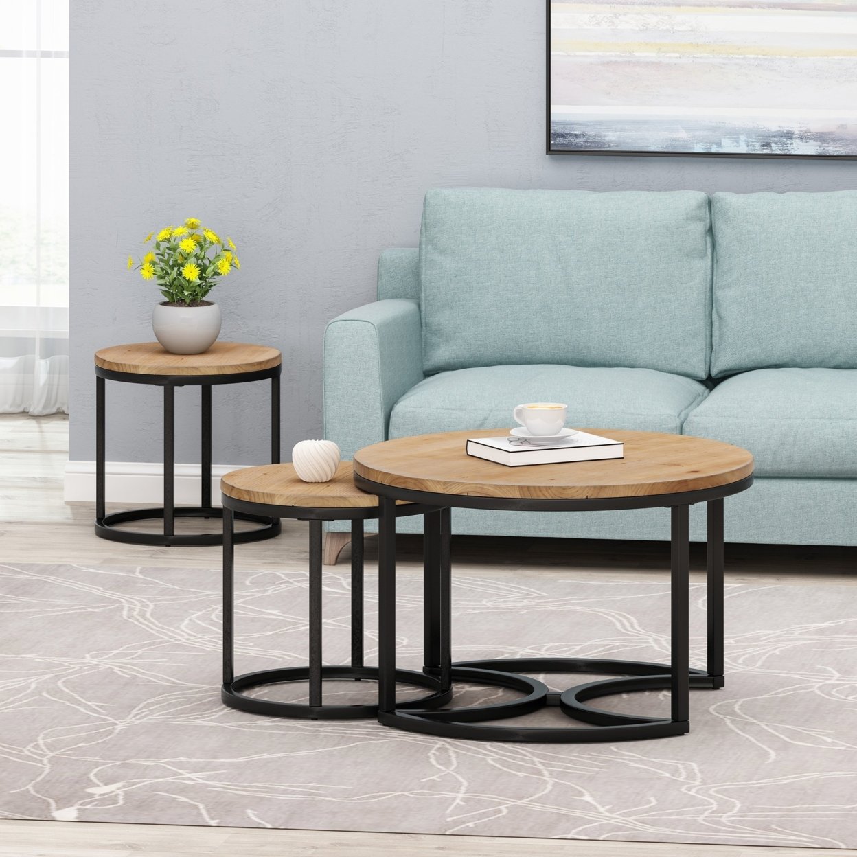Pia Modern Industrial Coffee Table Set - Gray/pewter