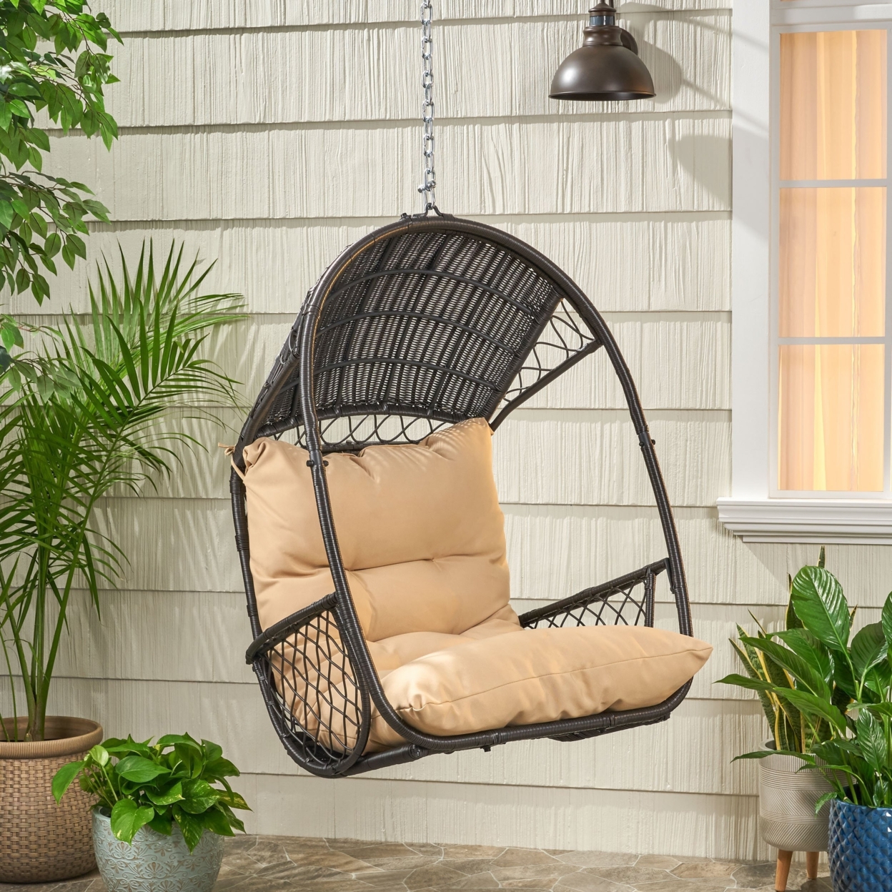 Primo Wicker Hanging Basket Chair (No Stand) - White/green