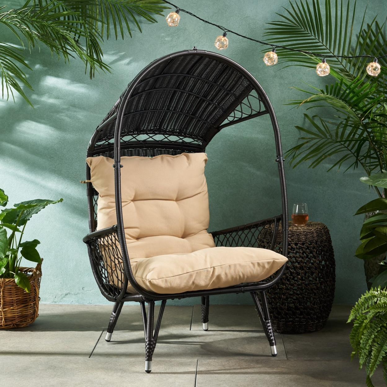 Primo Outdoor Wicker Freestanding Basket Chair - Brown / Tan