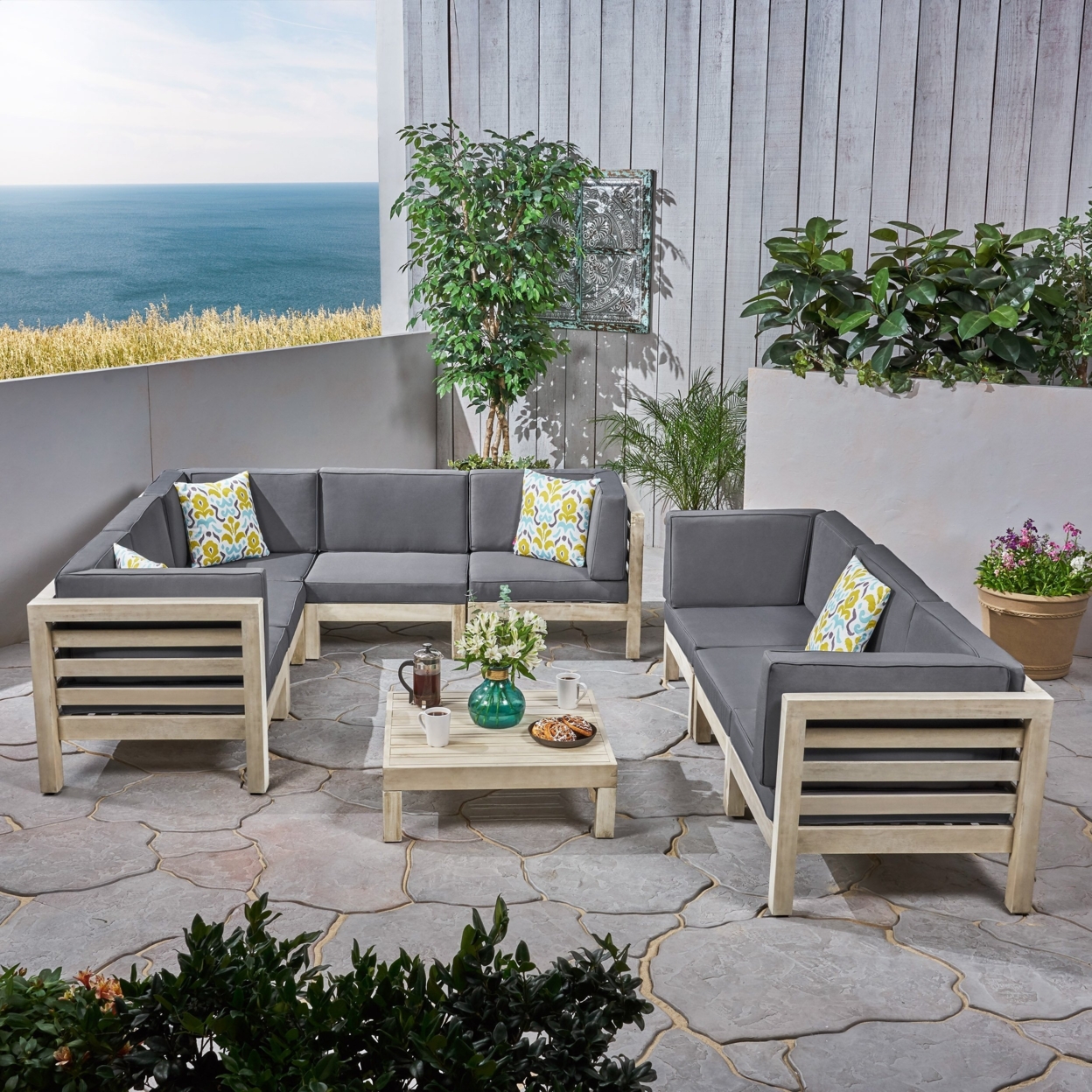 Ravello Outdoor Sectional Sofa Set With Coffee Table - Weathered Gray / Dark Gray