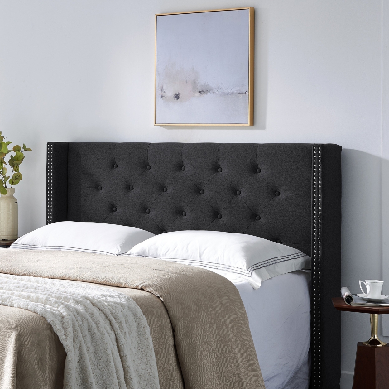 Ray Contemporary Upholstered Full/Queen Headboard - Black