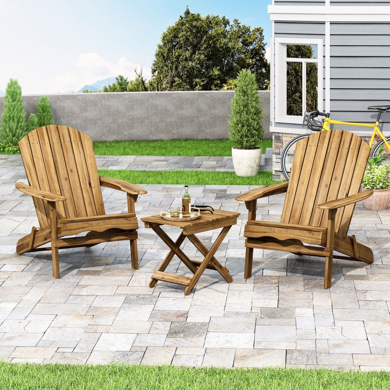 Reed Outdoor 2 Seater Acacia Wood Chat Set - Navy Blue