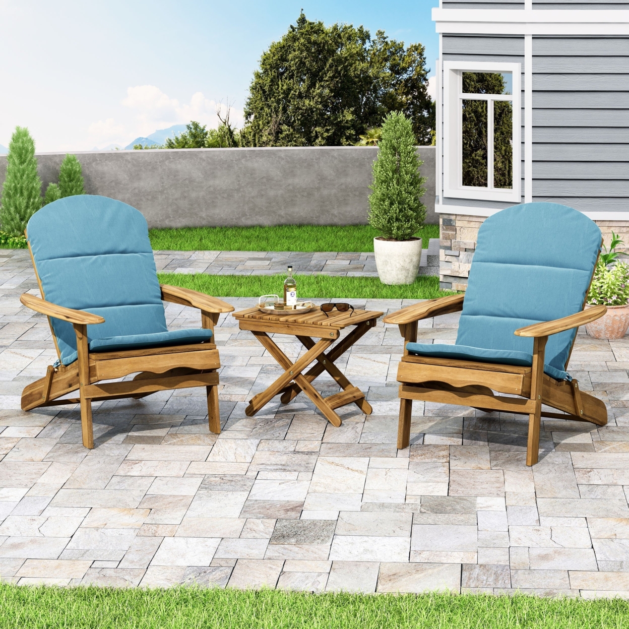 Reed Outdoor 2 Seater Acacia Wood Chat Set With Water Resistant Cushions - Natural/dark Teal