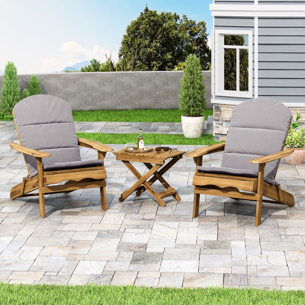 Reed Outdoor 2 Seater Acacia Wood Chat Set With Water Resistant Cushions - Natural/gray