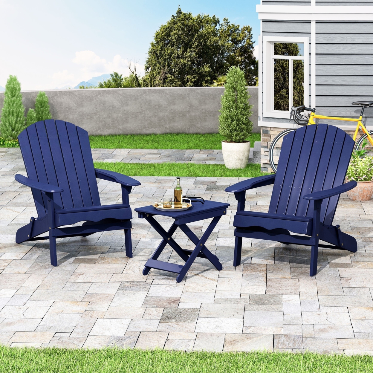 Reed Outdoor 2 Seater Acacia Wood Chat Set - Navy Blue