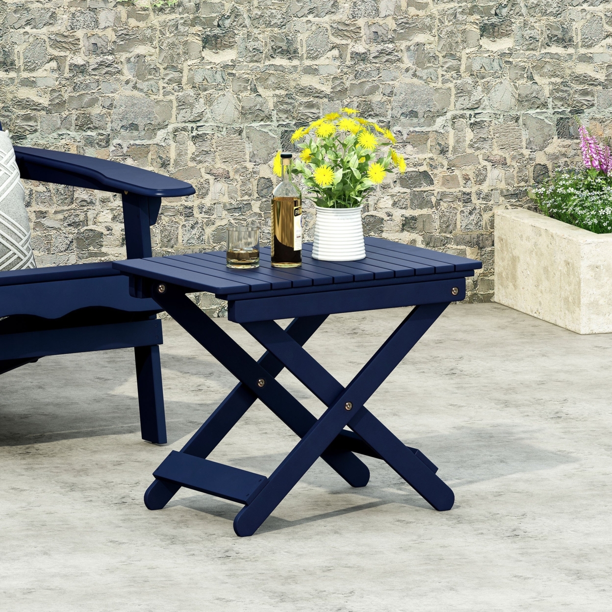 Reed Outdoor Folding Side Table - Navy Blue